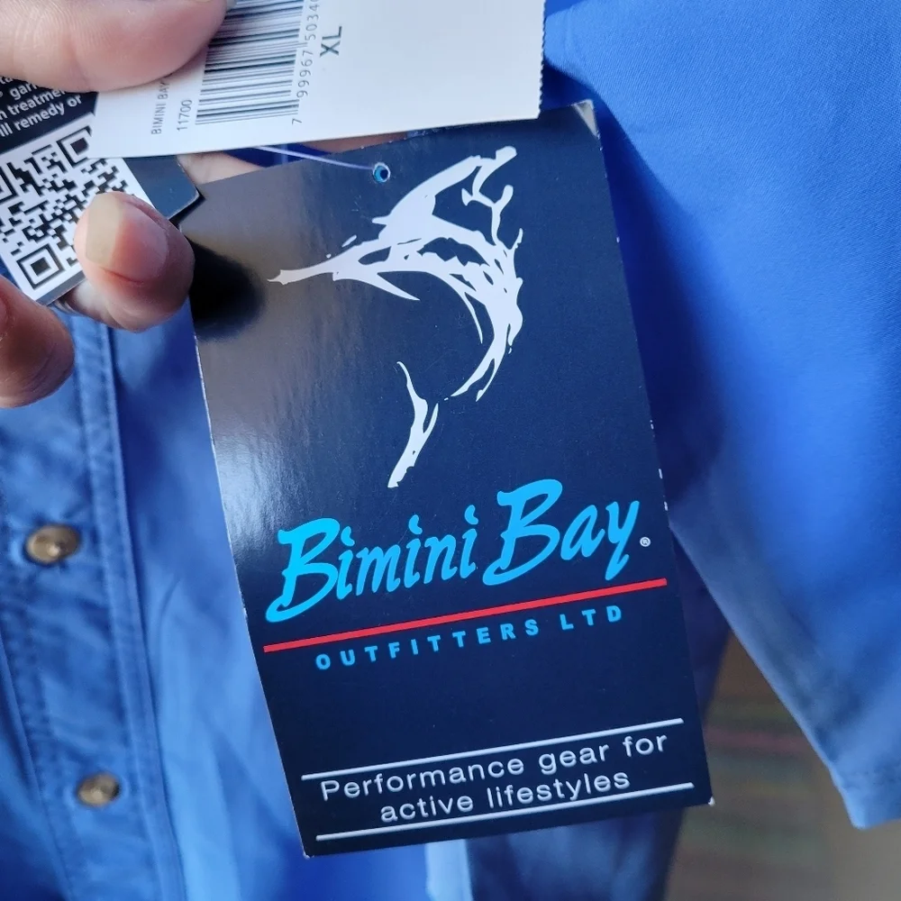Bimini Bay Outfitters Blue Short Sleeve Fishing Shirt XL Sport Outdoors Collard